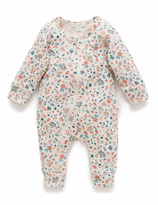 Footless Zip Growsuit - Leafy Print