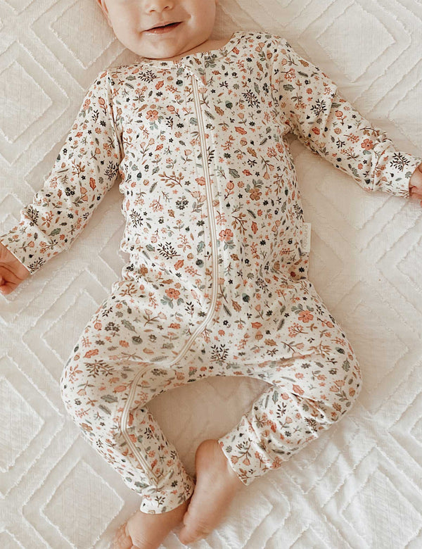 Footless Zip Growsuit - Leafy Print