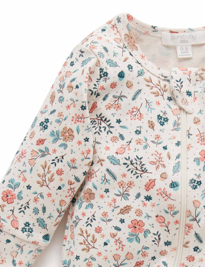 Footless Zip Growsuit - Leafy Print
