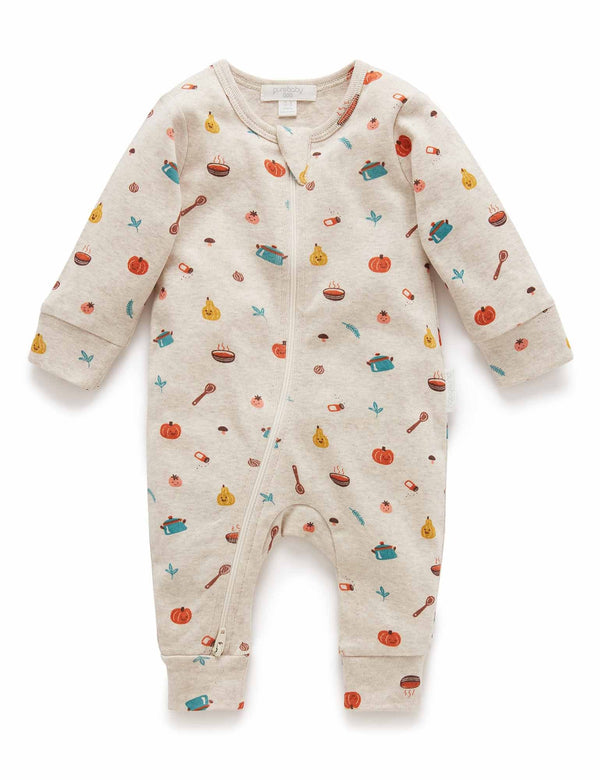 Footless Zip Growsuit - Veg Soup Print