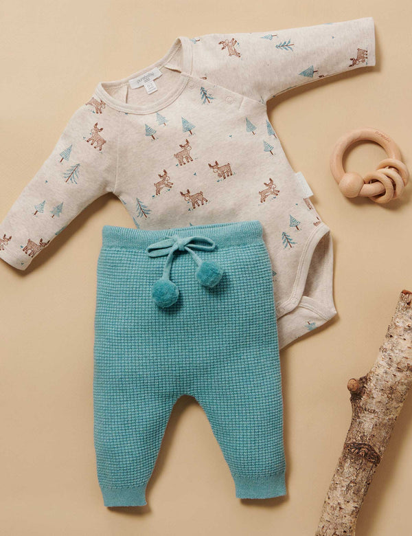 Waffle Knit Legging - Moss Melange
