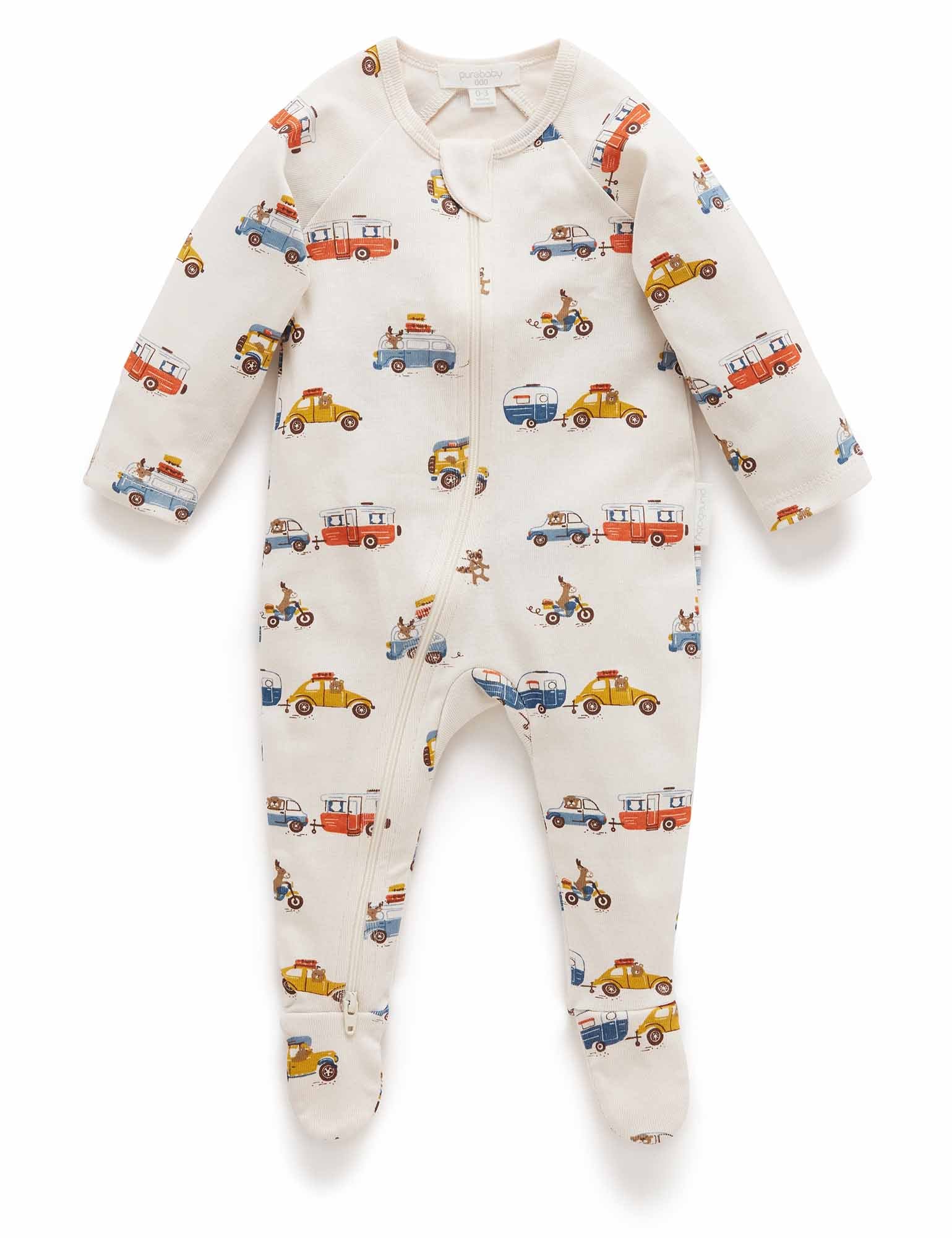 Printed Zip Growsuit - Road Trip Print