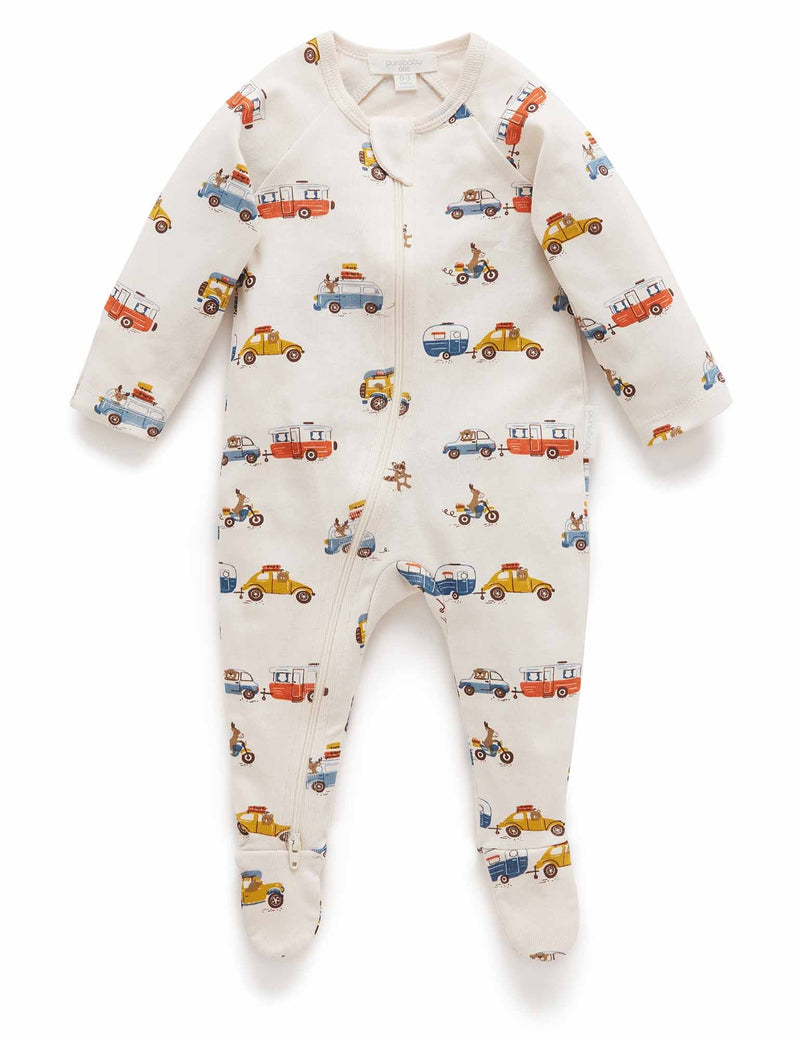 Printed Zip Growsuit - Road Trip Print