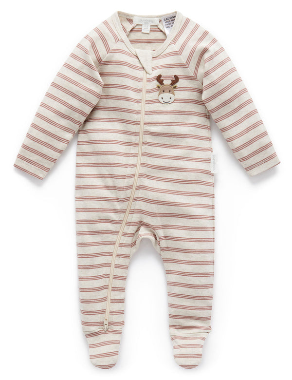 Striped Zip Growsuit - Prune Stripe