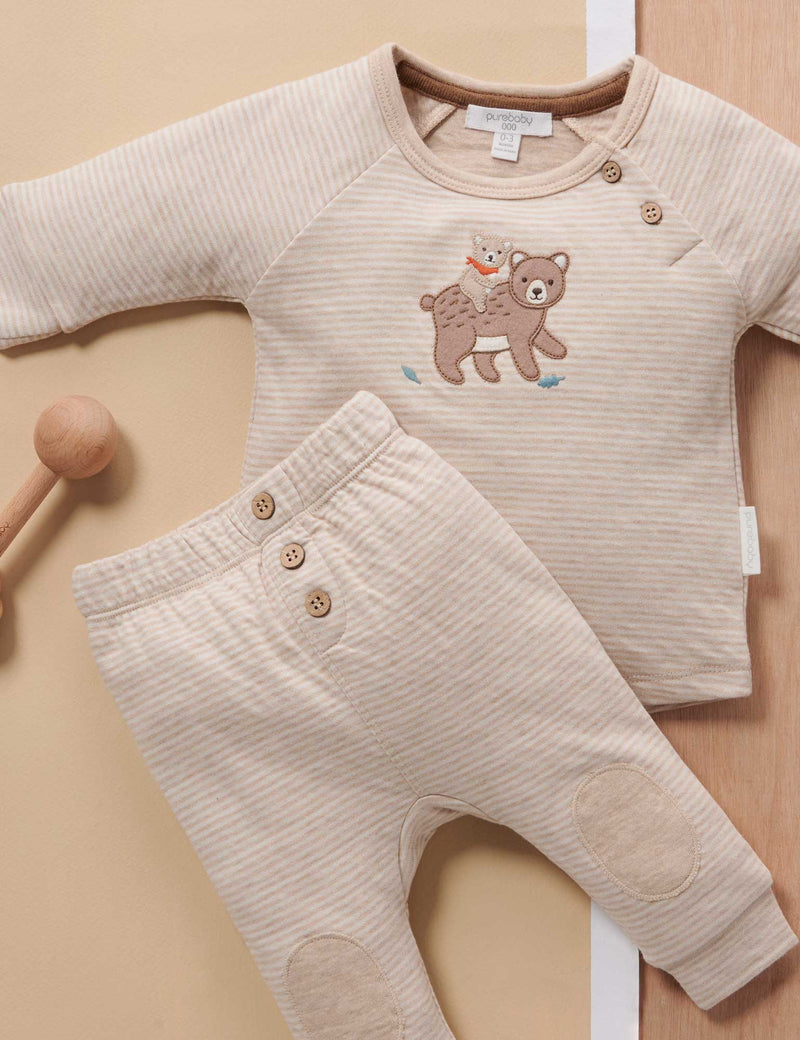 Knee Patch Leggings - Biscuit Mini Stripe