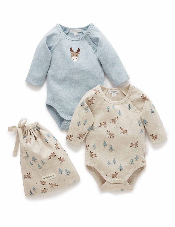2 Pack Bodysuit Gift Pack - Almond Grazing Moose print