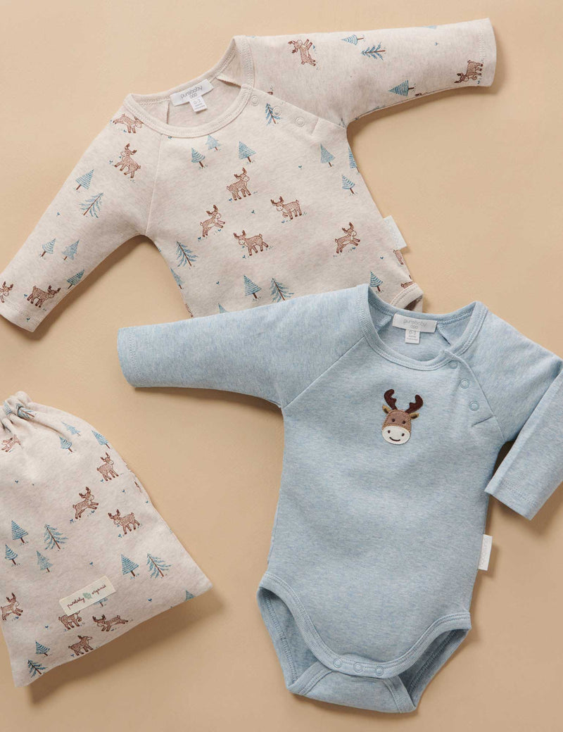 2 Pack Bodysuit Gift Pack - Almond Grazing Moose print
