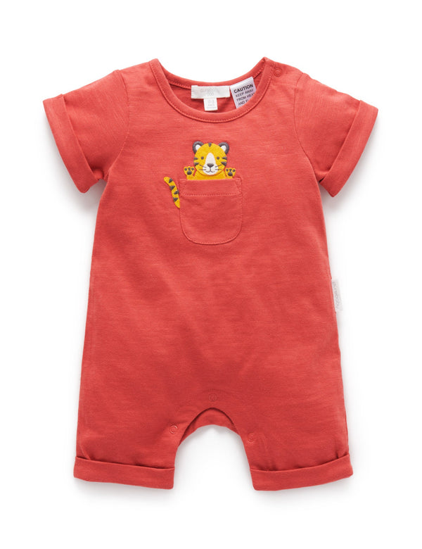 Tiger Peekaboo Growsuit - Vintage Red