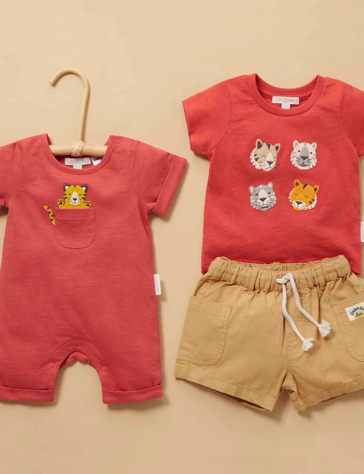 Tiger Peekaboo Growsuit - Vintage Red