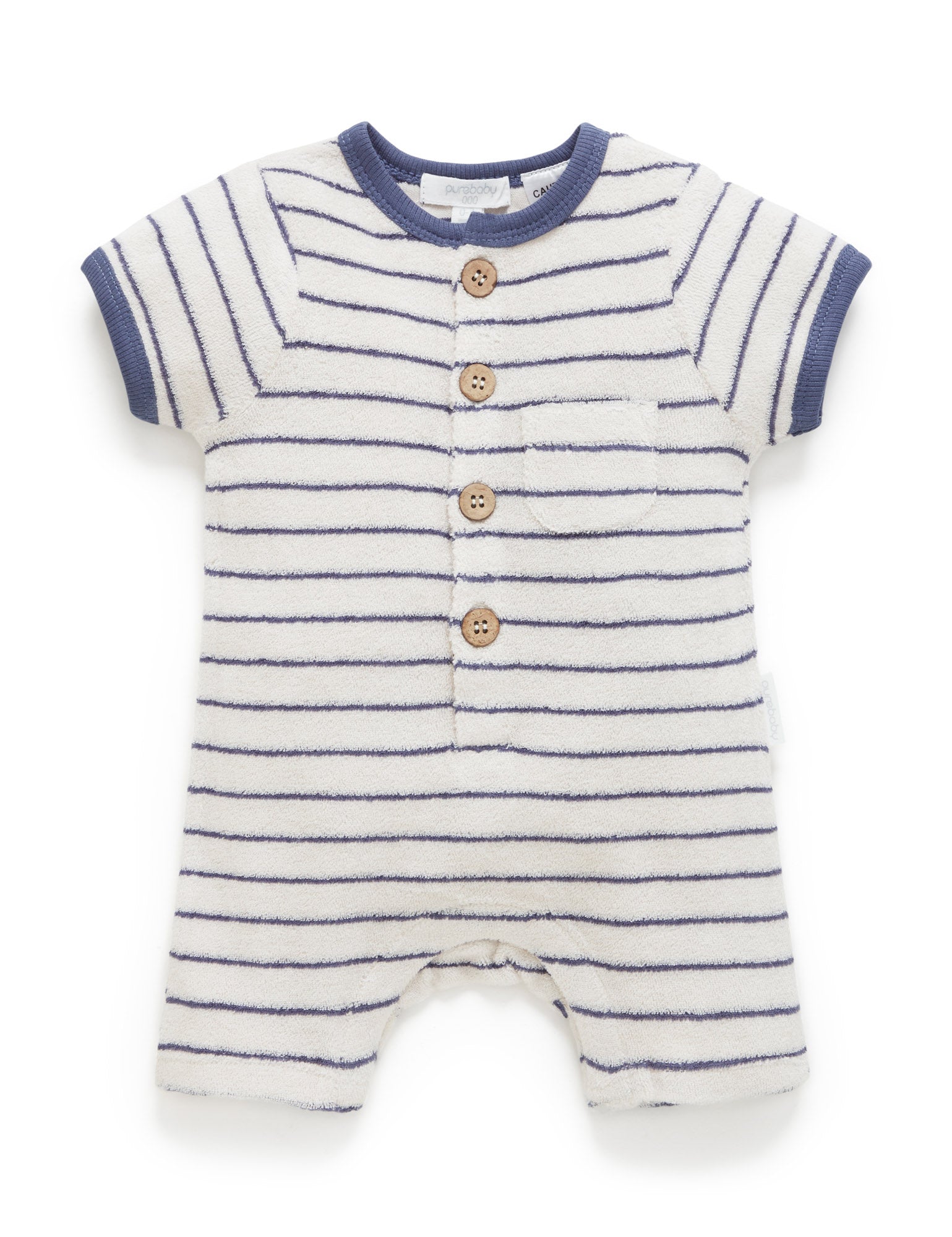 Towelling Shortie Growsuit - Bluestone Stripe