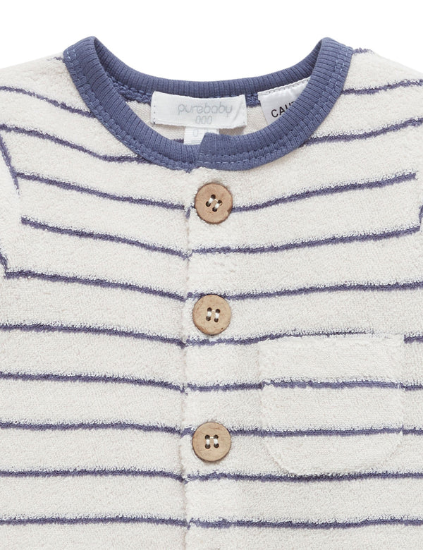 Towelling Shortie Growsuit - Bluestone Stripe