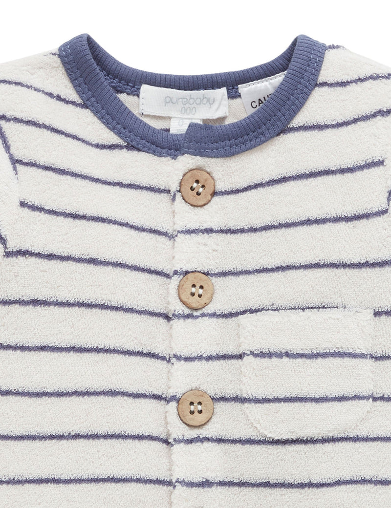 Towelling Shortie Growsuit - Bluestone Stripe