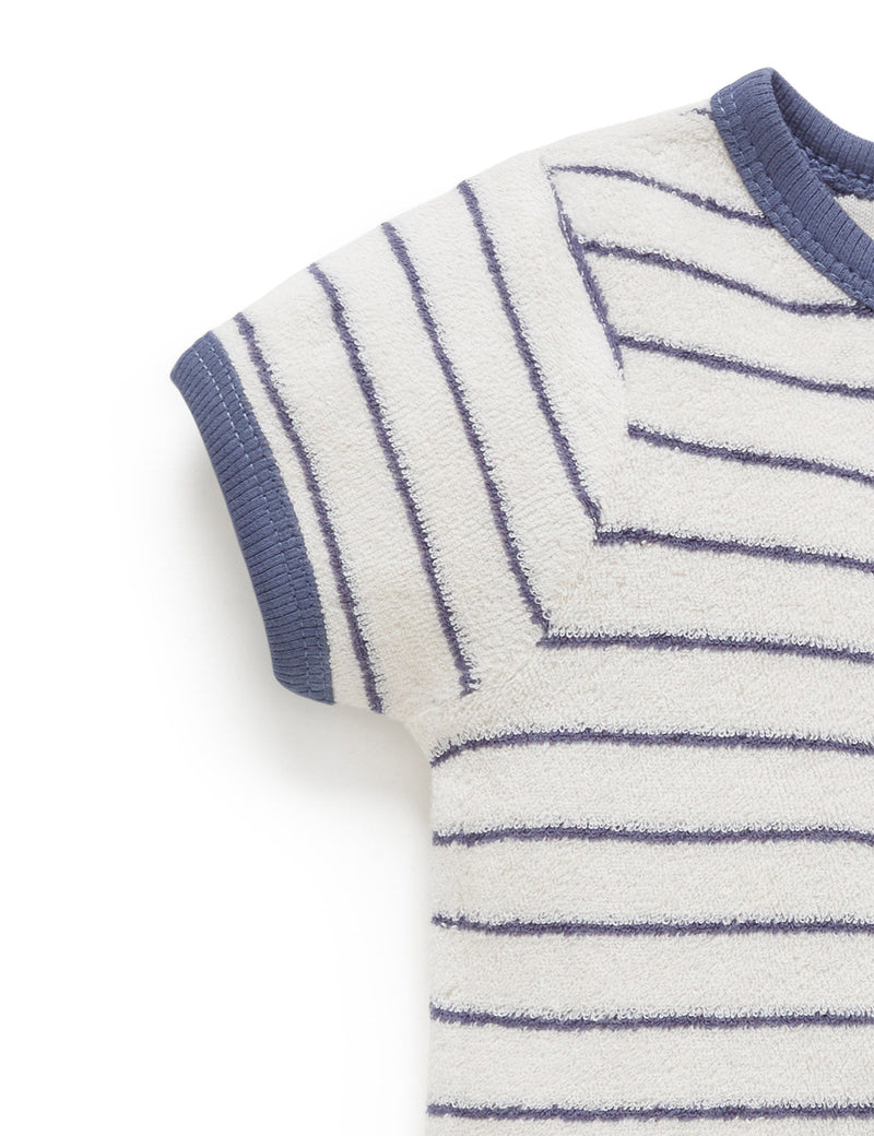 Towelling Shortie Growsuit - Bluestone Stripe