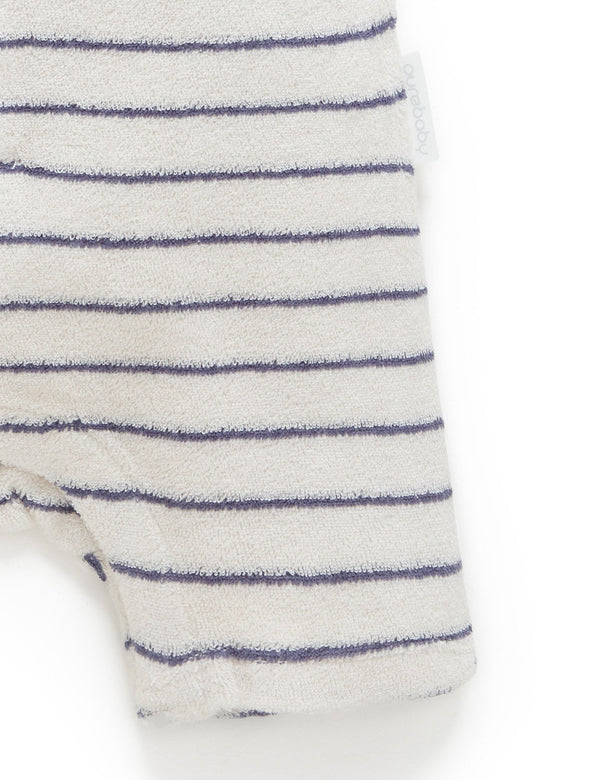 Towelling Shortie Growsuit - Bluestone Stripe