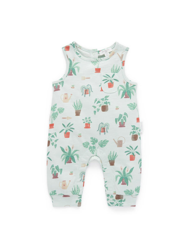Sleeveless Henley Growsuit - Potting Print