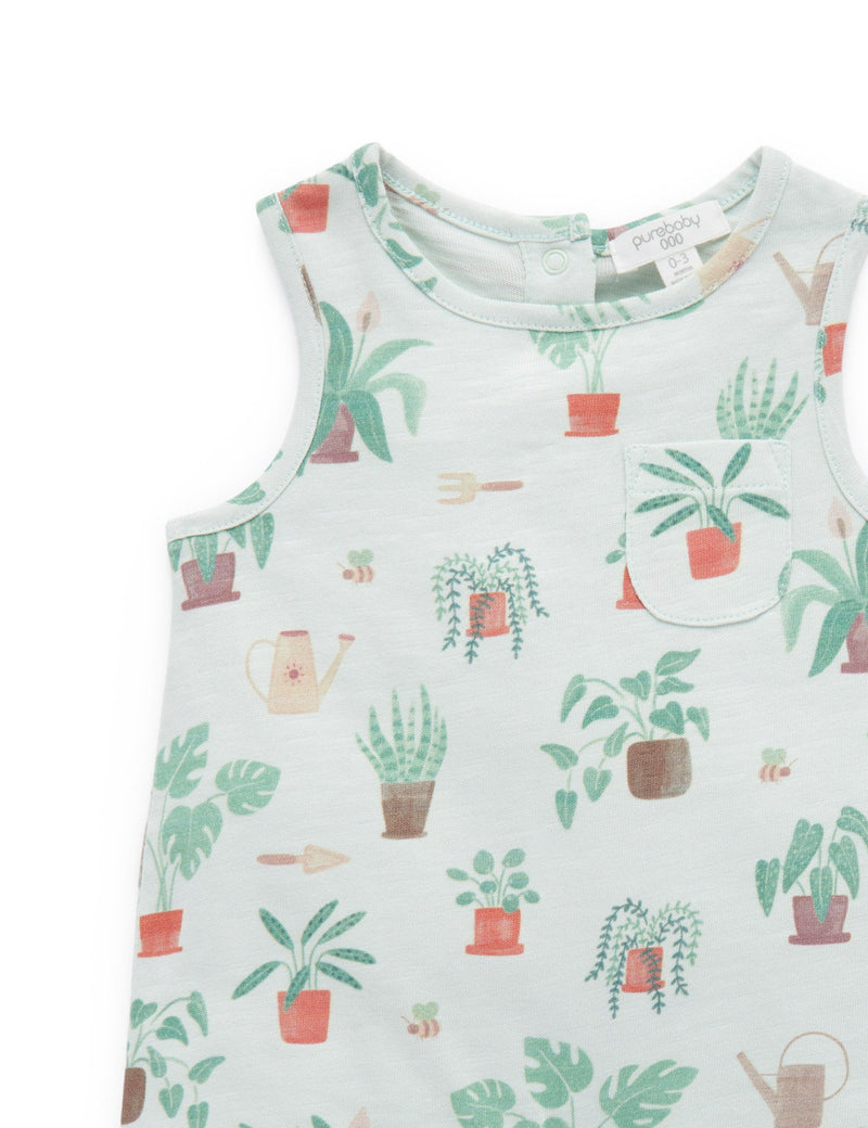 Sleeveless Henley Growsuit - Potting Print
