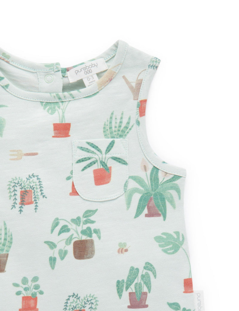 Sleeveless Henley Growsuit - Potting Print