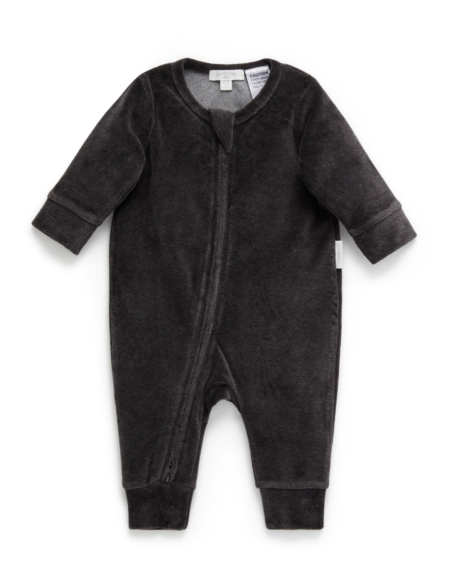 Velour Zip Growsuit - Charcoal Melange