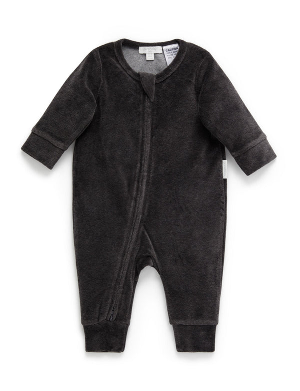 Velour Zip Growsuit - Charcoal Melange