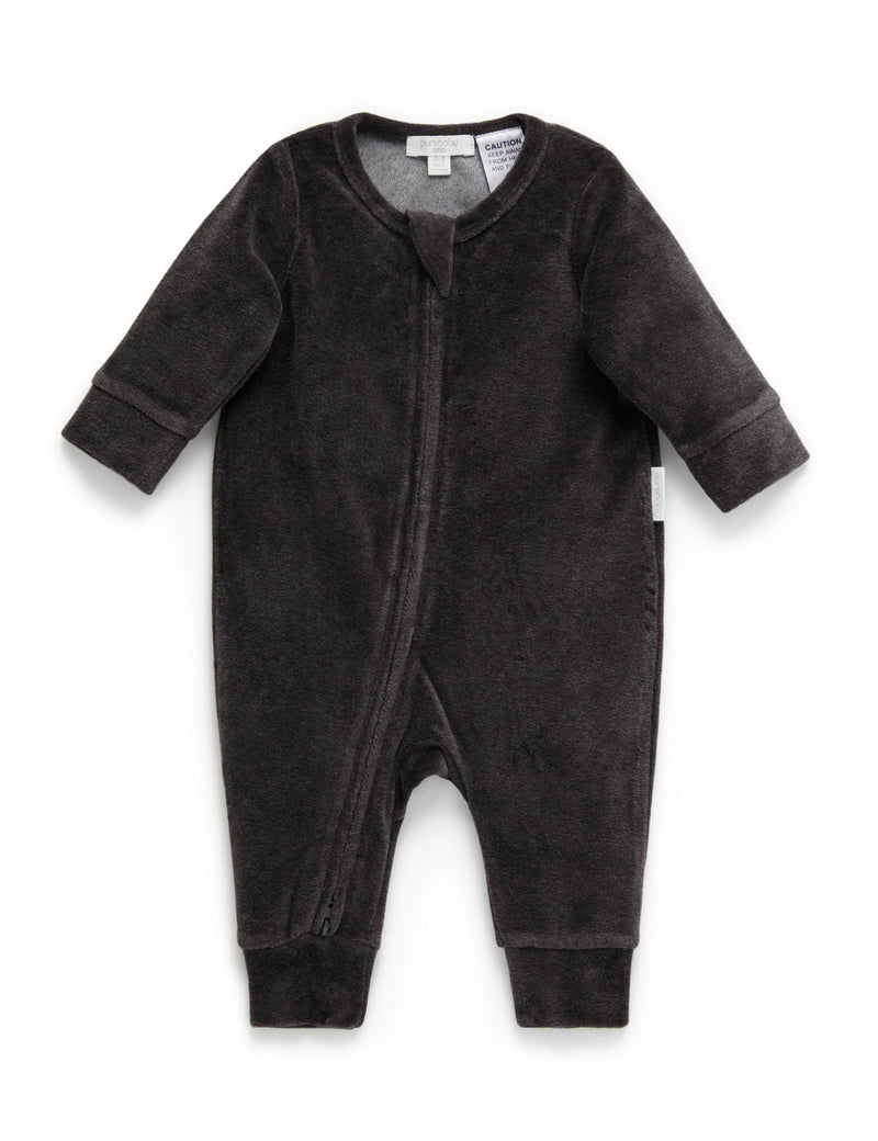 Velour Zip Growsuit - Charcoal Melange
