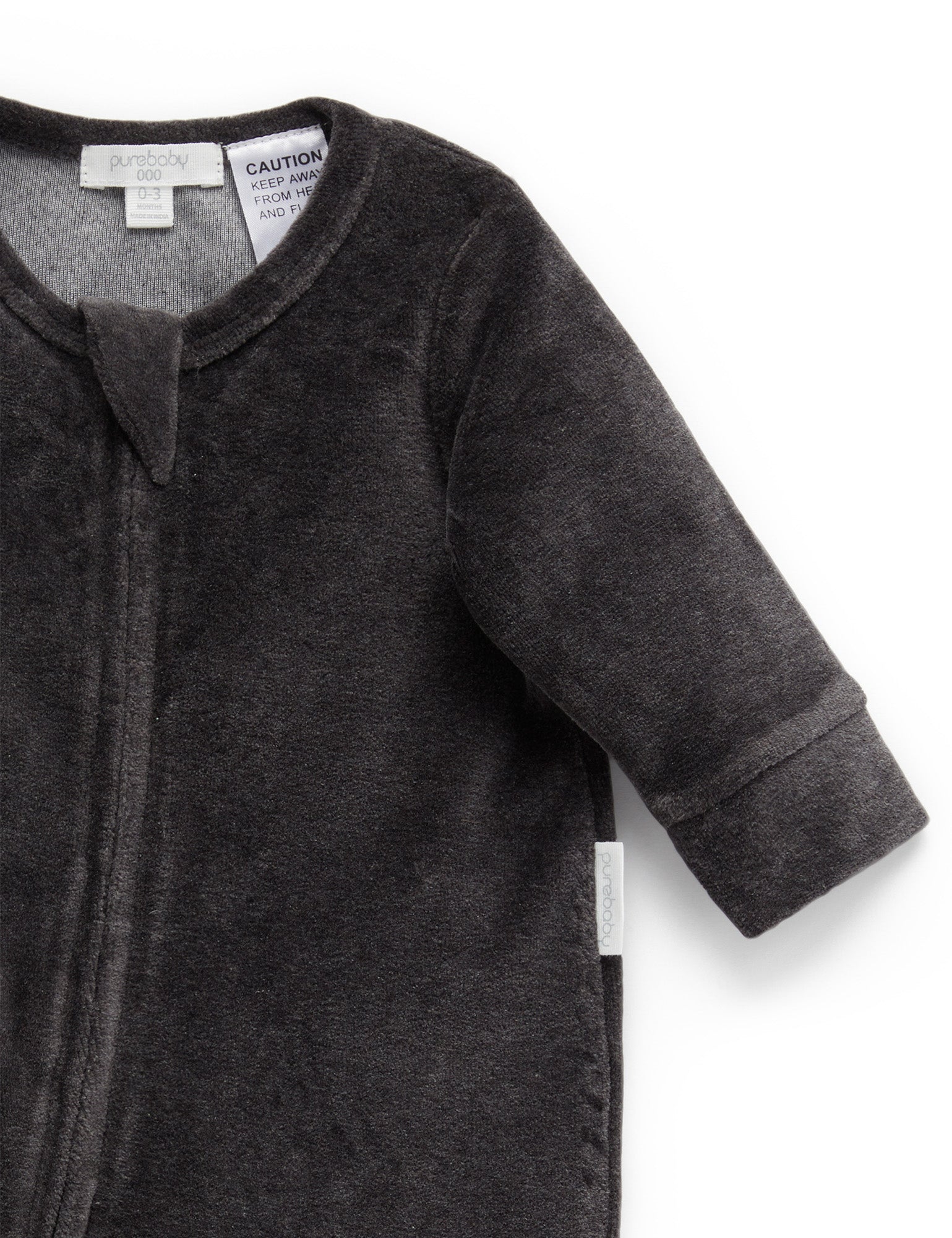 Velour Zip Growsuit - Charcoal Melange