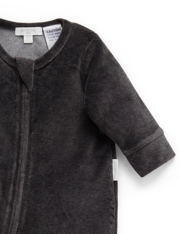Velour Zip Growsuit - Charcoal Melange