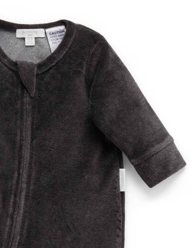Velour Zip Growsuit - Charcoal Melange