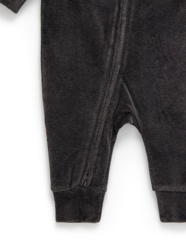 Velour Zip Growsuit - Charcoal Melange