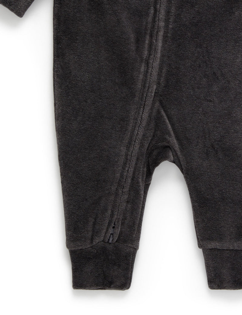 Velour Zip Growsuit - Charcoal Melange