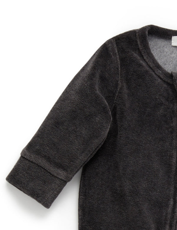 Velour Zip Growsuit - Charcoal Melange
