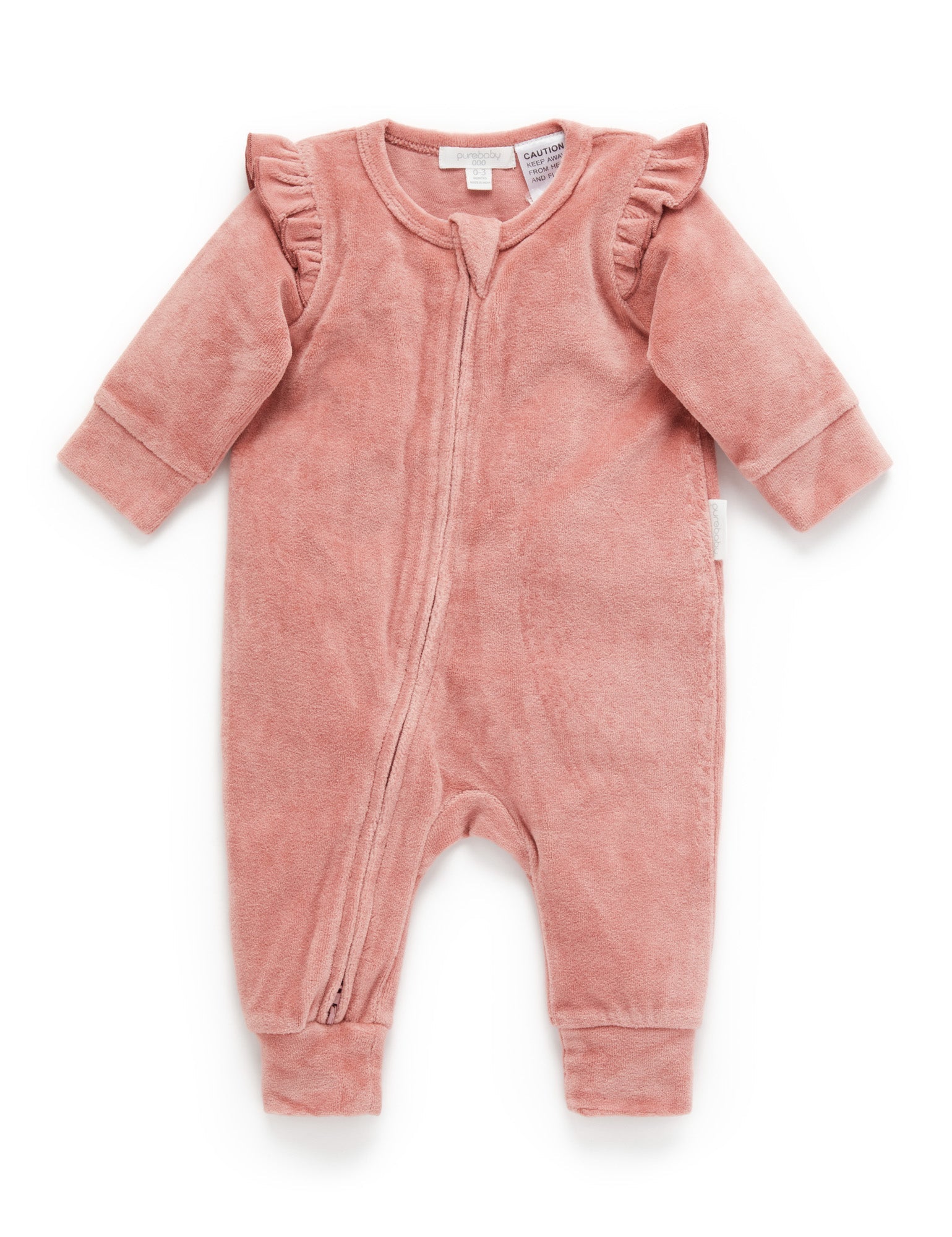 Frill Velour Zip Growsuit - Crab Apple