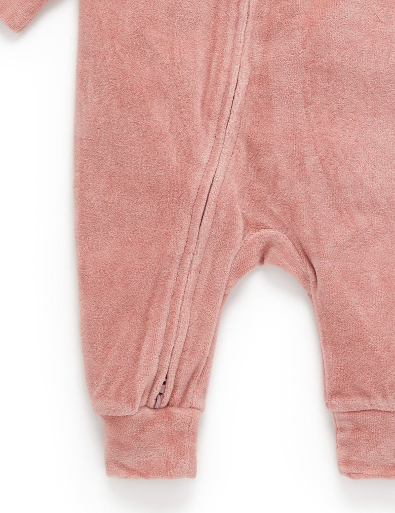 Frill Velour Zip Growsuit - Crab Apple