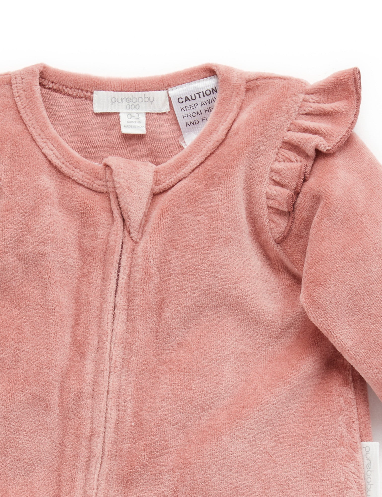 Frill Velour Zip Growsuit - Crab Apple