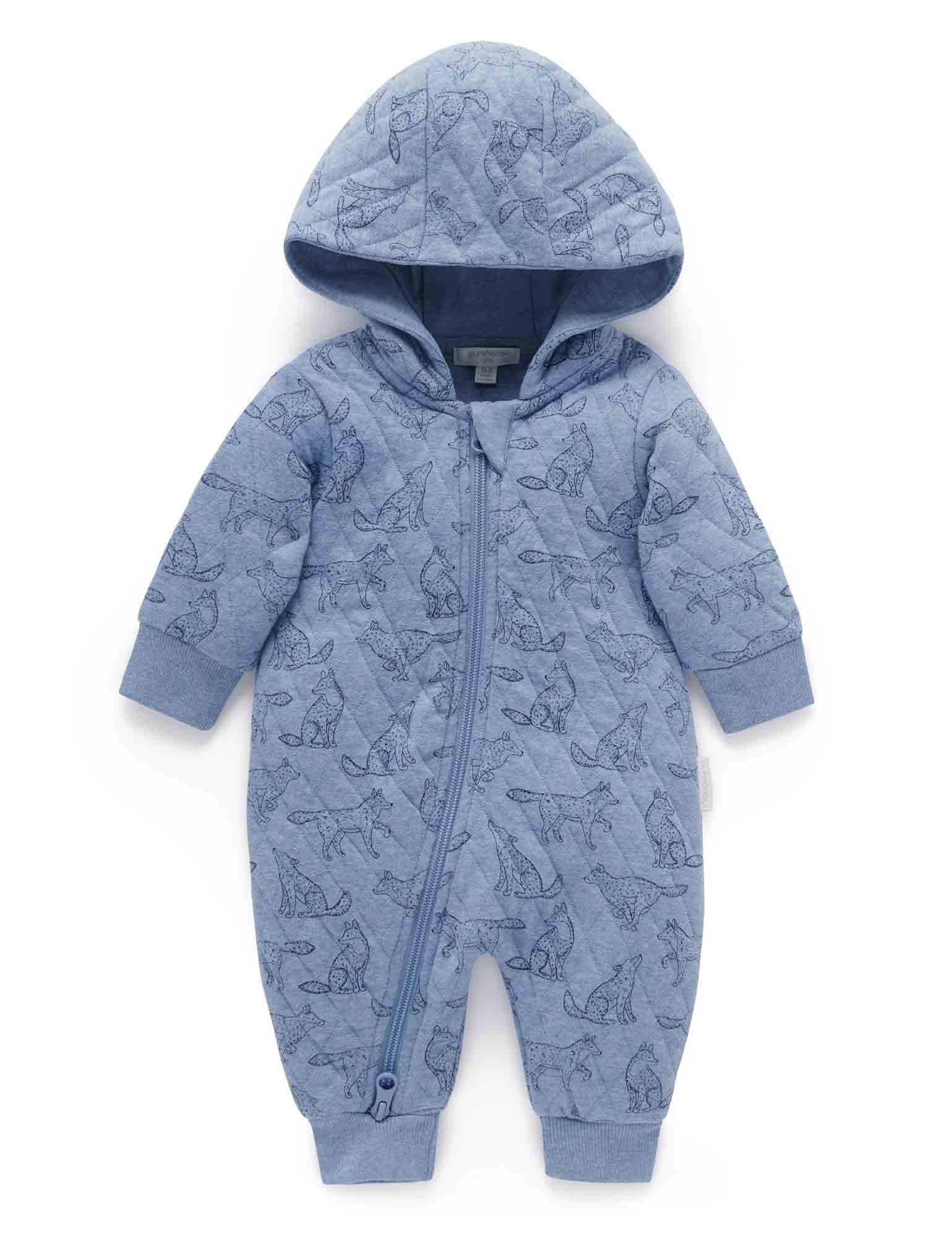 Wolf Quilted Growsuit - River Pack Print