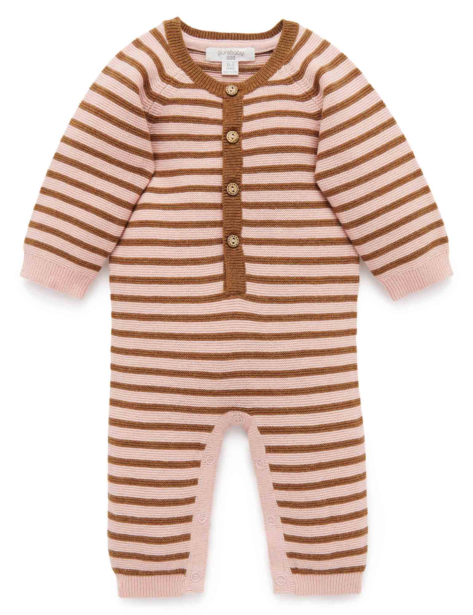 Stripe Knit Growsuit - Wild Rose Mini Stripe