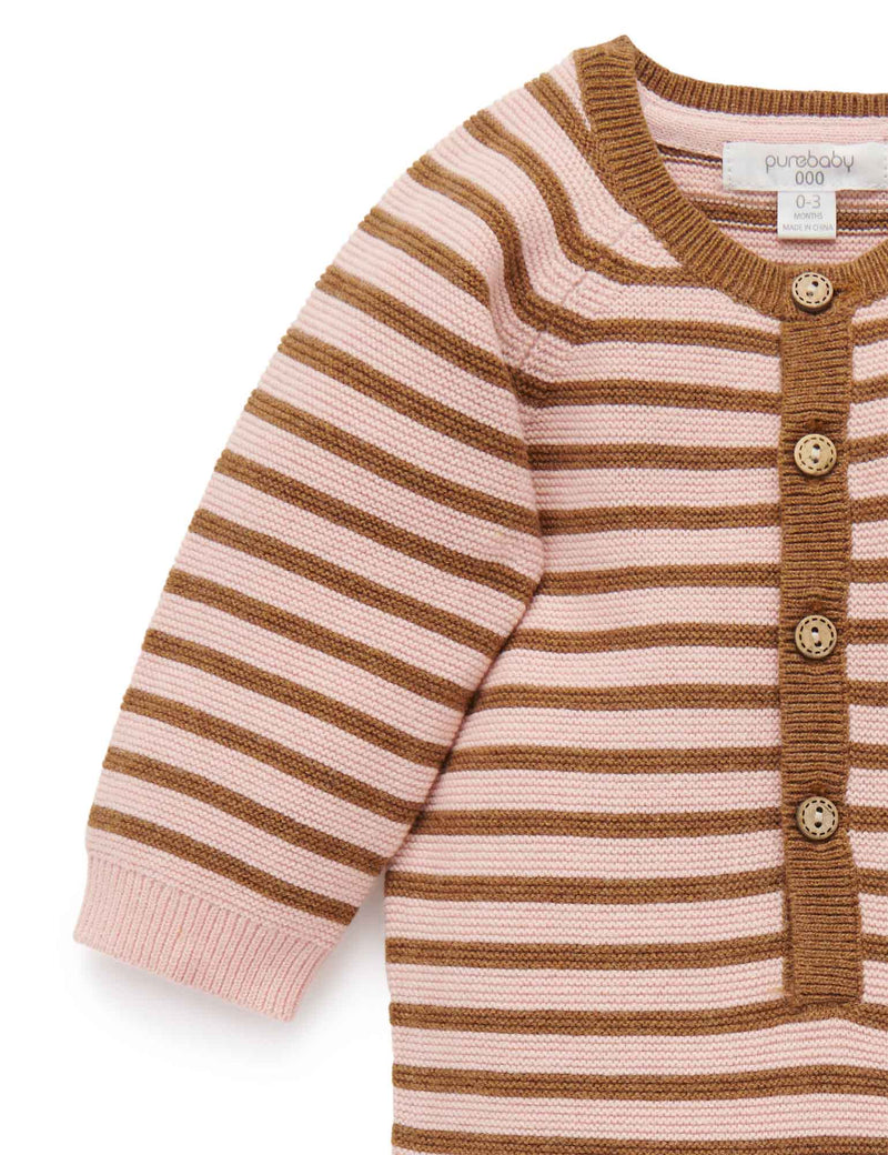 Stripe Knit Growsuit - Wild Rose Mini Stripe