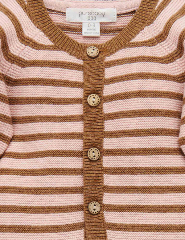 Stripe Knit Growsuit - Wild Rose Mini Stripe