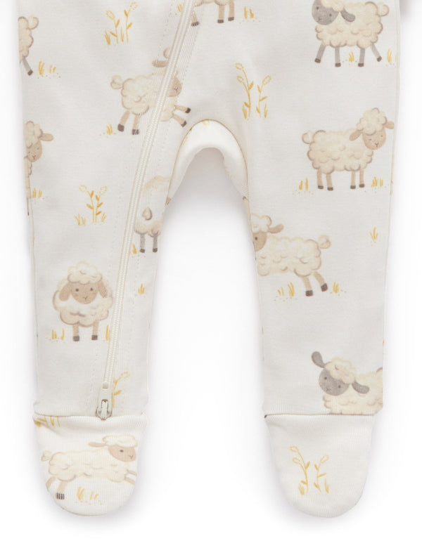 Printed Zip Growsuit - Leaping Lambs Print