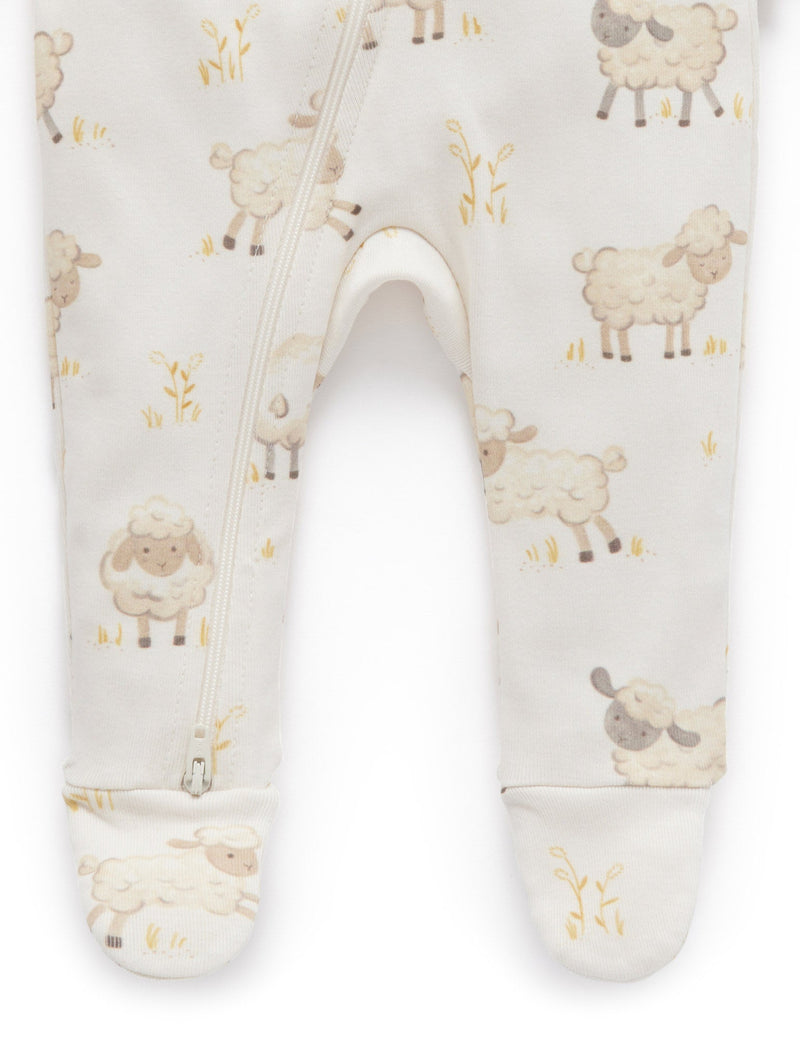 Printed Zip Growsuit - Leaping Lambs Print