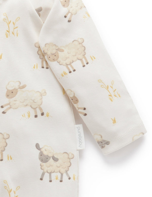 Printed Zip Growsuit - Leaping Lambs Print