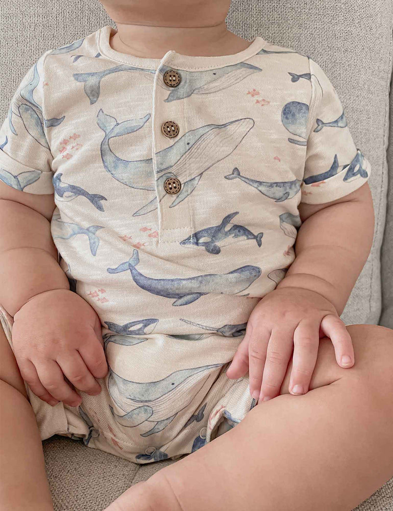 Henley Growsuit - Whale Pod Print