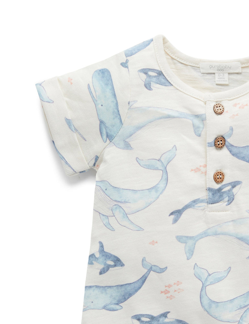 Henley Growsuit - Whale Pod Print