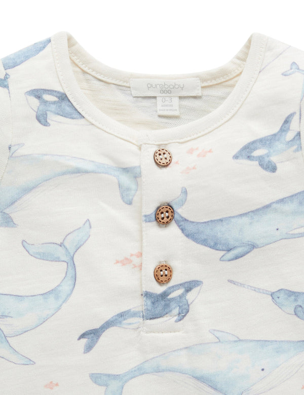 Henley Growsuit - Whale Pod Print