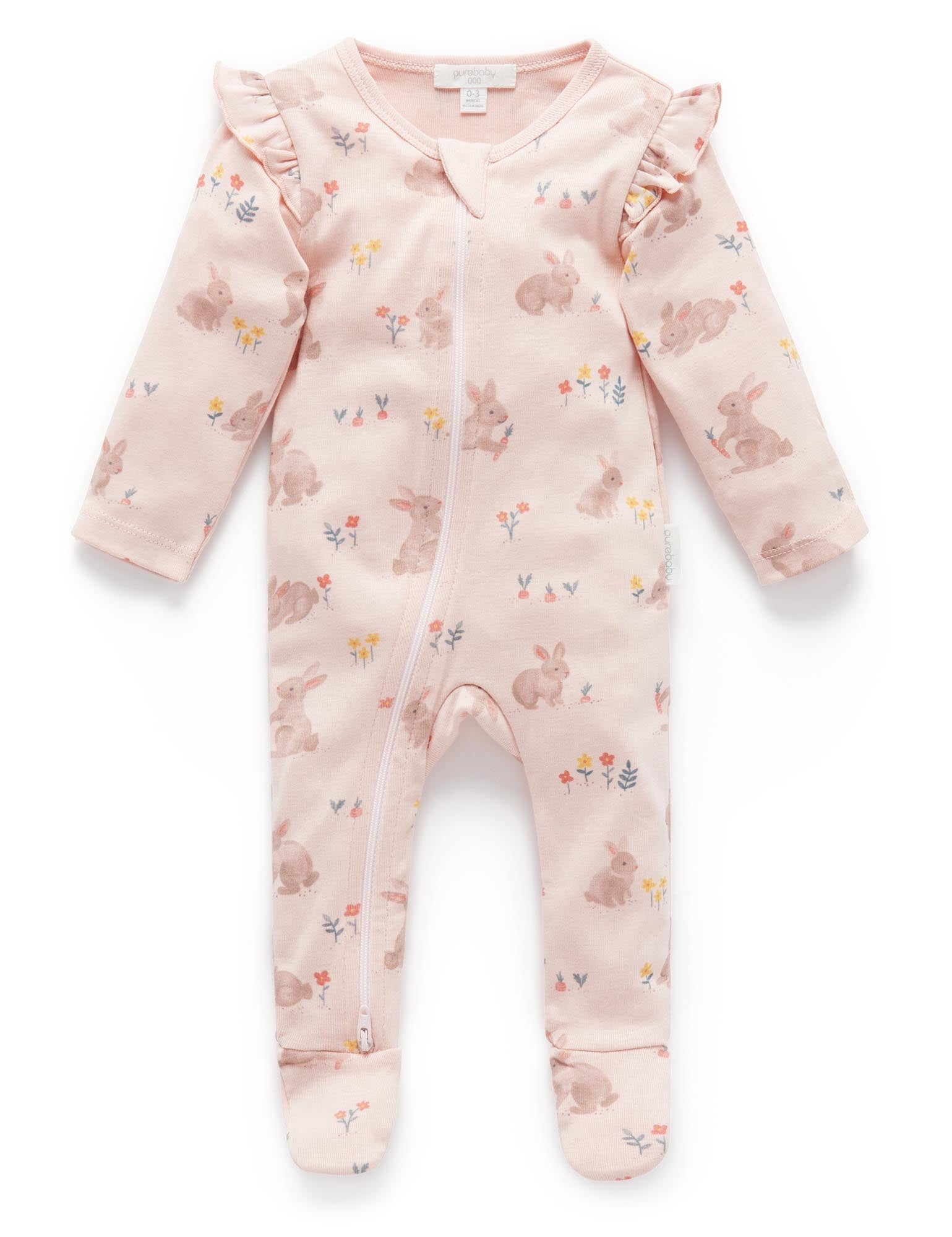 Printed Zip Growsuit - Hoppity Hop Print