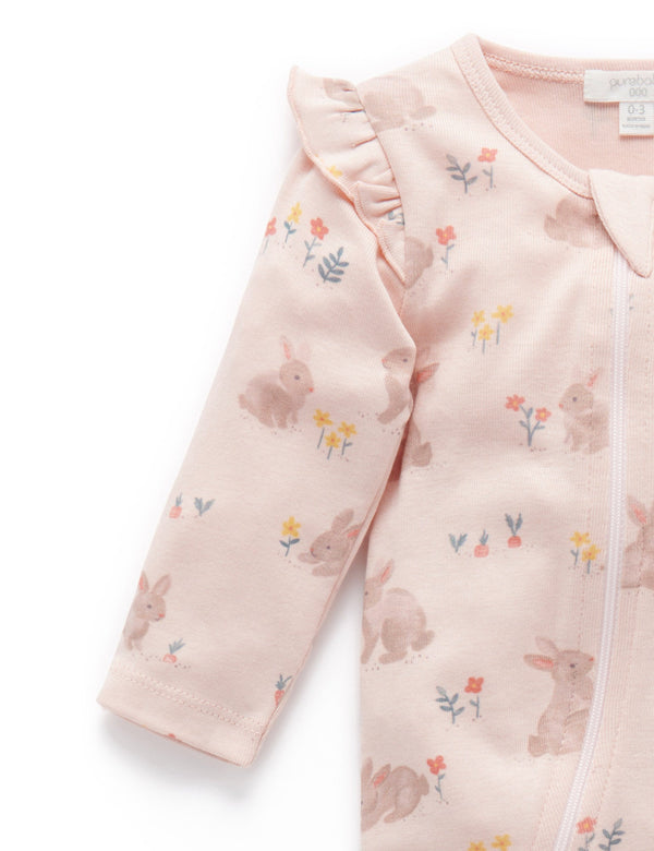 Printed Zip Growsuit - Hoppity Hop Print