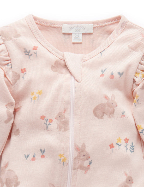 Printed Zip Growsuit - Hoppity Hop Print