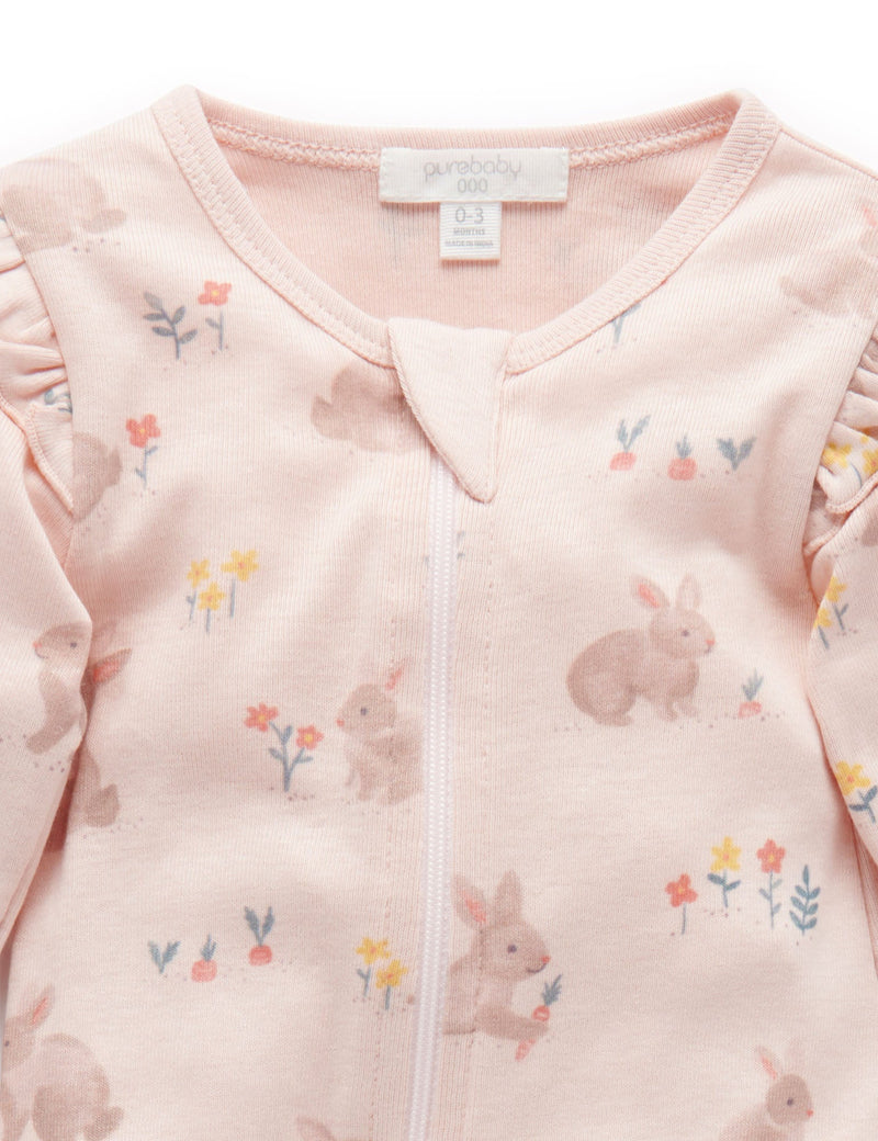 Printed Zip Growsuit - Hoppity Hop Print
