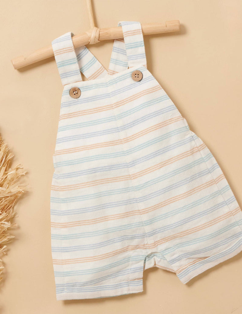 Linen Blend Short Overall - Rock Pool Stripe