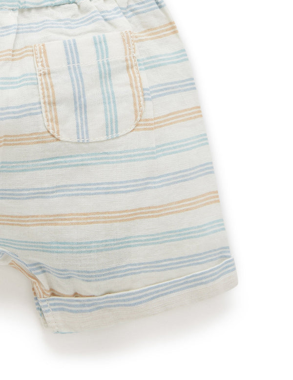 Linen Blend Short Overall - Rock Pool Stripe