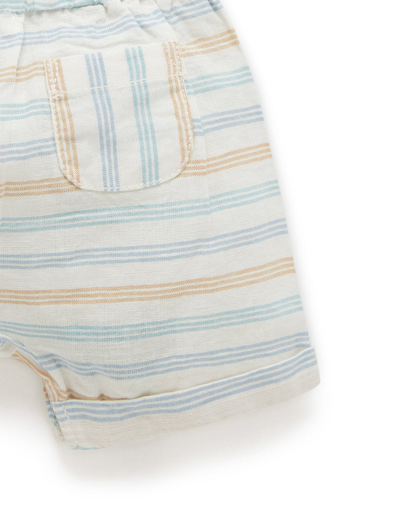 Linen Blend Short Overall - Rock Pool Stripe